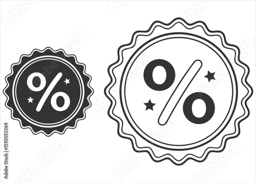 Stylized Percentage Icons with Stars for Discount Promotions, Loyalty Programs, and Reward Campaigns in Monochrome Vector Design