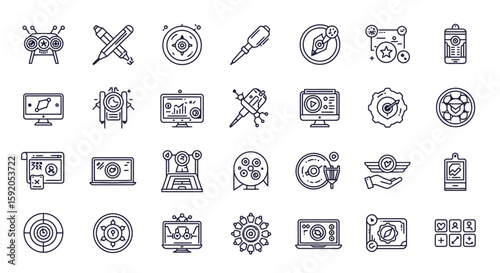 collection of technology icons: A diverse set of technology icons, illustrating various technological concepts and tools, ready for a range of design applications and themes.