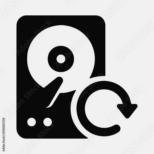 Silhouette hard drive data recovery process black vector illustration