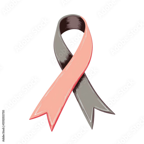 Solidarity ribbon in pink and gray color on transparent background  