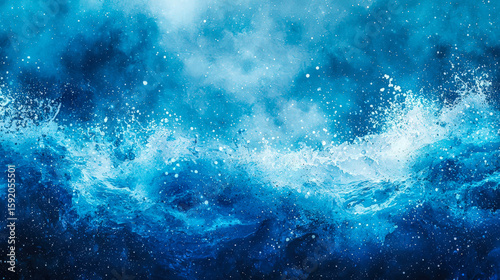 Dynamic blue water splash with vibrant foam and spray effects