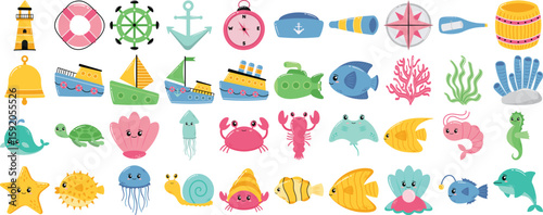 Sea Life Doddle Icon Set-Full Color