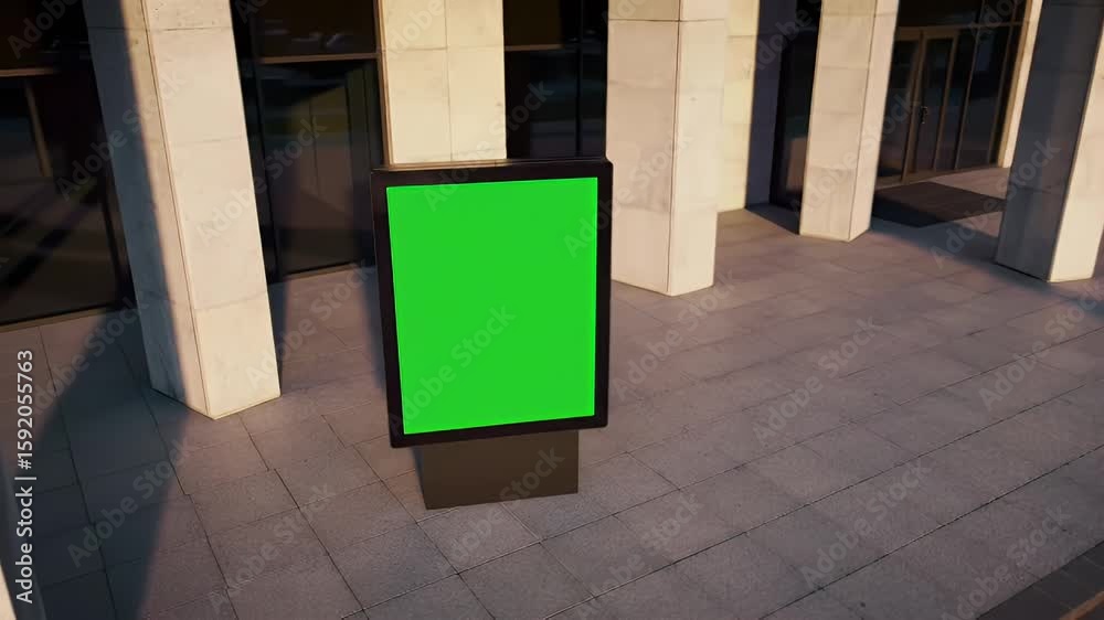 Digital Billboard with Green Screen in Modern Cityscape for Advertising Mockup and Marketing Campaigns