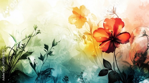 This captivating abstract floral design features vibrant colors and artistic details, showcasing the beauty of nature with an enchanting and colorful background.