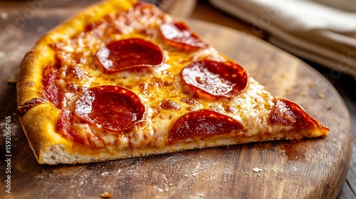 Fototapeta Naklejka Na Ścianę i Meble -  Slice of Pepperoni Pizza on Wooden Board