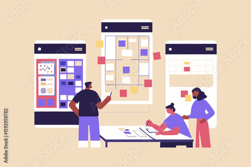 Collaborative design Team brainstorming mobile app UI UX digital interface strategy planning meeting teamwork creativity