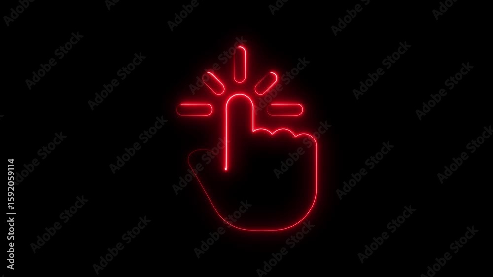 Glowing red neon hand gesture pointing and clicking on black background Glowing red neon hand gesture pointing and clicking on black background