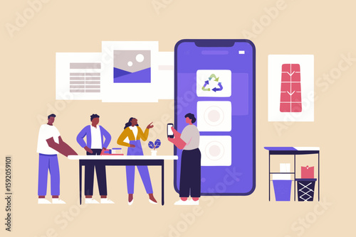 Team Collaboration Mobile App Design Meeting Recycle Icon Presentation Office Environment Creative People Brainstorming