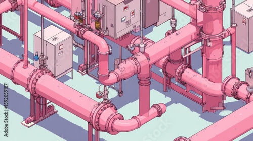 Pink industrial piping system