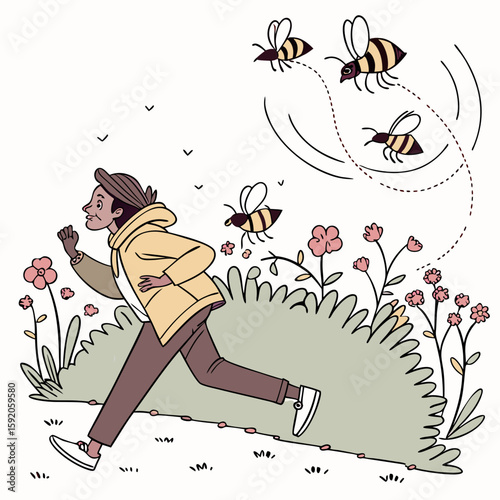 Honey bee chasing man 