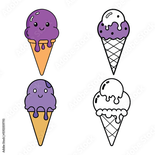 Cute purple ice cream cones white black