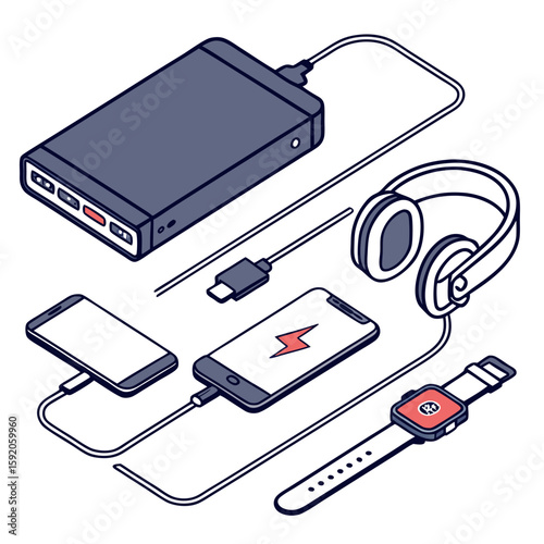 vector illustration of  power bank and mobile gadgets
