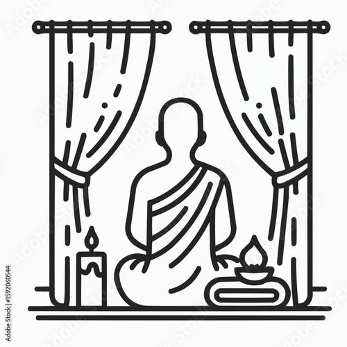 monk meditating black and white scene clip art preview