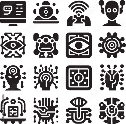 This vector icon set features black silhouette animal symbols, perfect for web and business design illustrations artificial intellegence