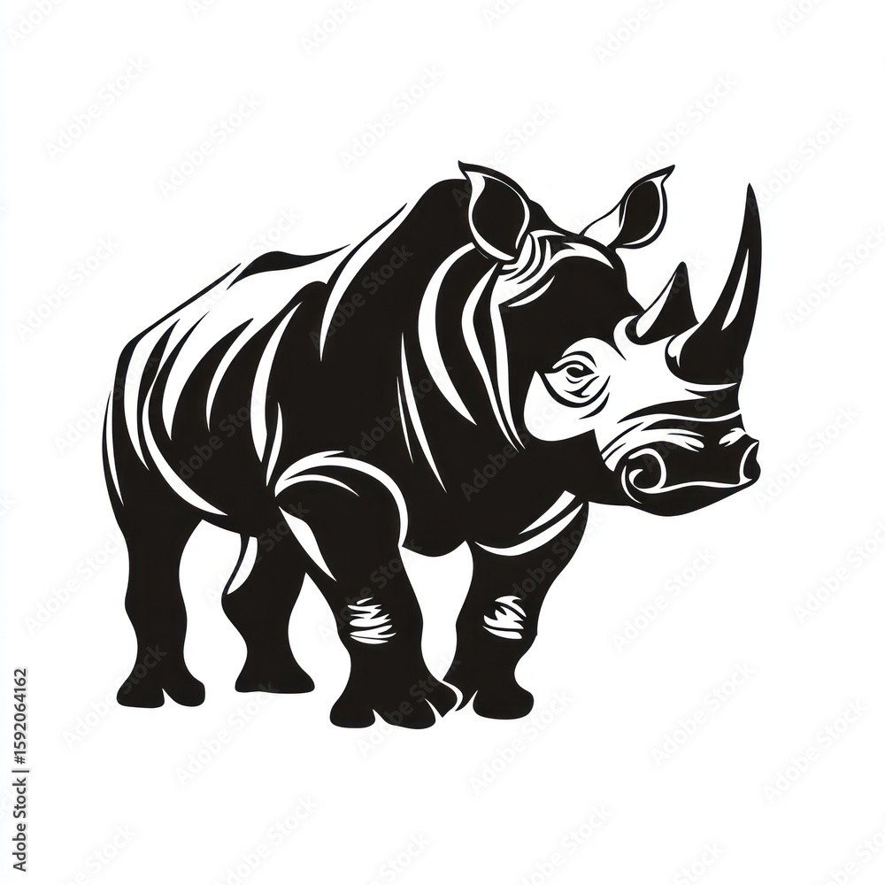 Fototapeta premium Bold black and white rhinoceros silhouette