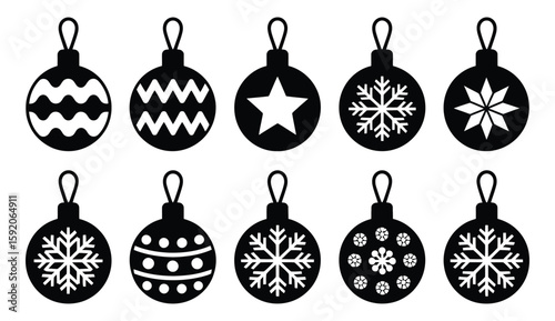 Black Christmas Ornament Silhouettes: Holiday Baubles, Festive Decorations, and Winter Design Elements