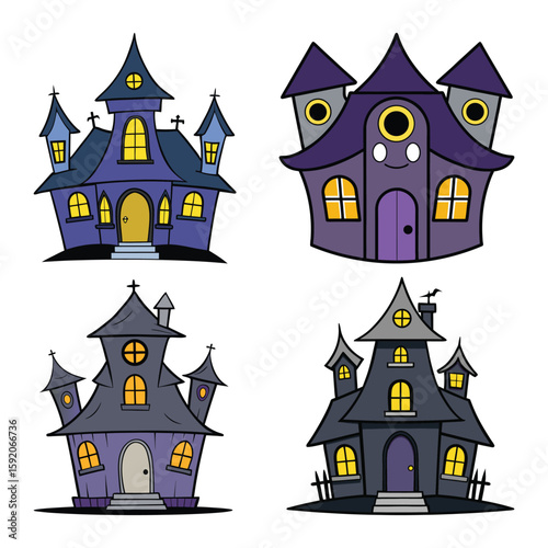 Spooky haunted mansions with glowing windows haunted house