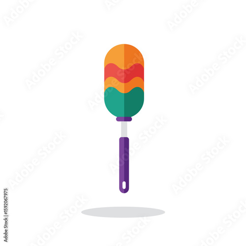 Colorful cleaning duster with purple handle and vibrant stripes  