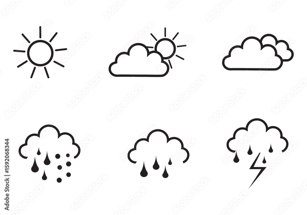 Obraz premium Weather icon set. Forecast weather flat symbols