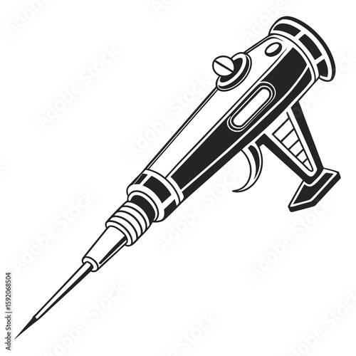 Monochrome Ray Gun Illustration Vintage Sci-Fi Weapon Depiction Fictional Technology Concept Device Classic Design and Retro Future Aesthetic