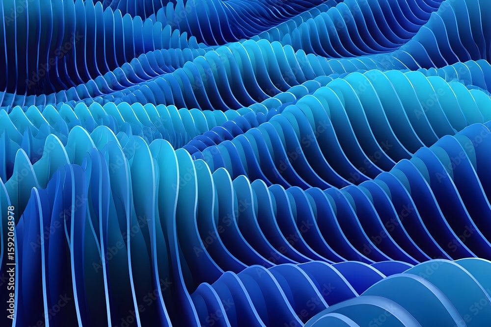 Obraz premium Abstract Blue Wave Pattern: Serene, 3D Rendered, Modern Background Texture.