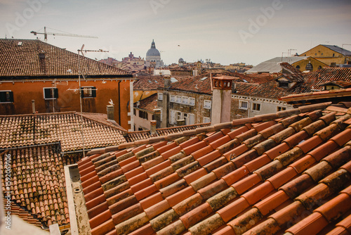 Panoramic view of the tiled roofs of Venice. Italy is typical