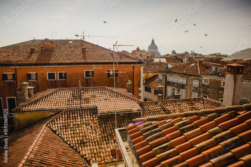 Panoramic view of the tiled roofs of Venice. Italy is typical