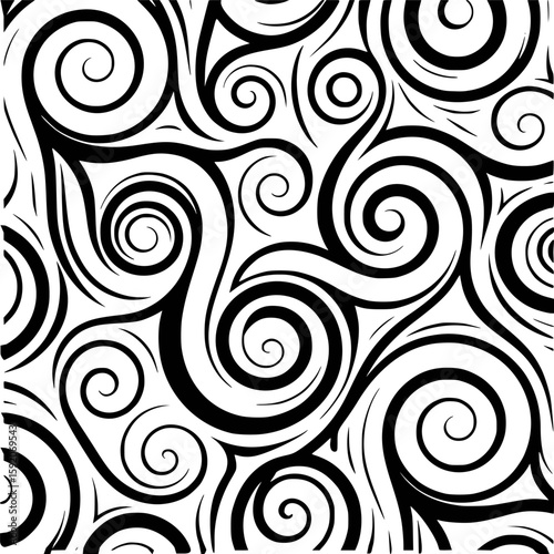 Abstract swirls black and white seamless pattern design background