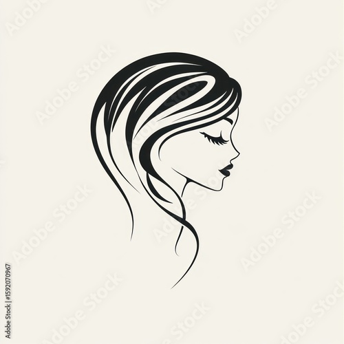 Profile view of a woman with flowing hair