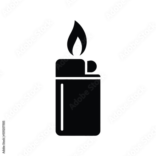 Black silhouette of a lit lighter with flame