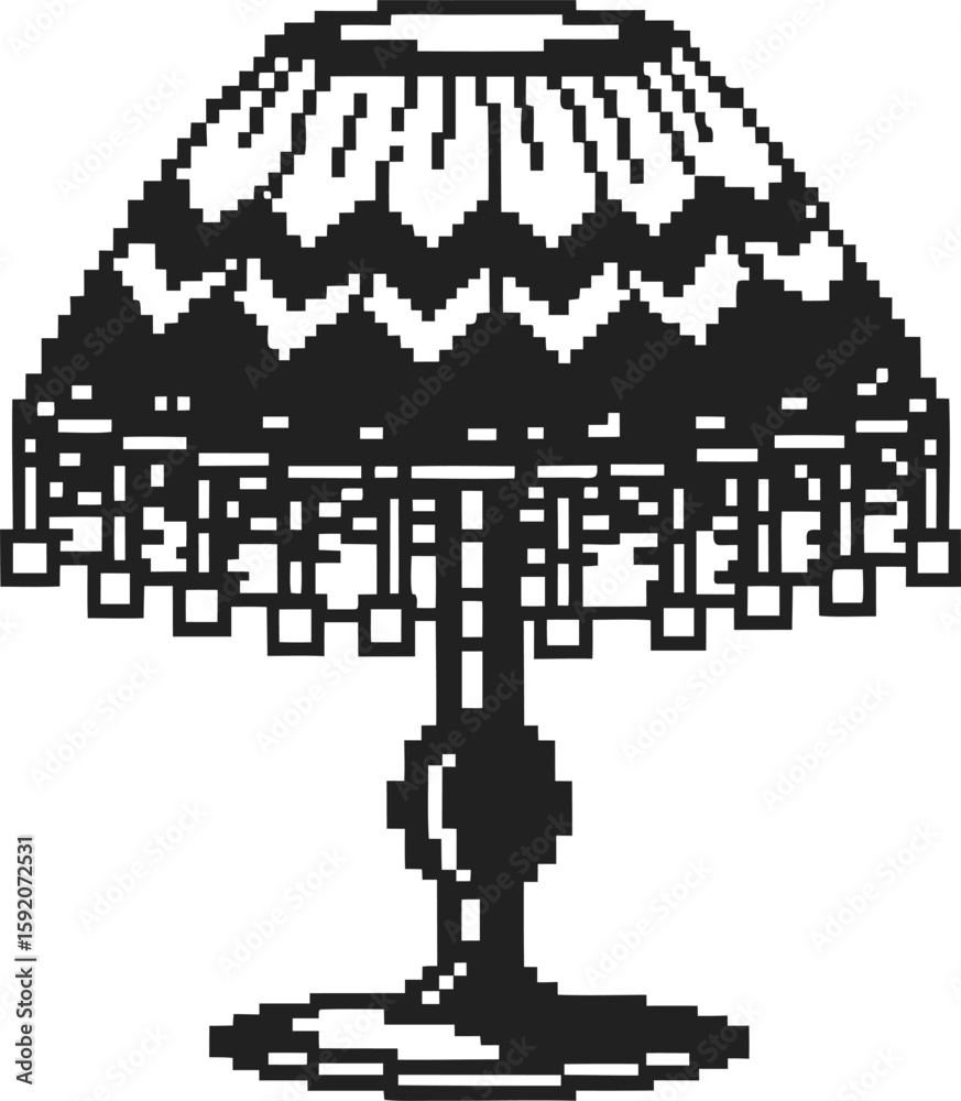 Fototapeta premium Retro pixel art lampshade with geometric pattern, vintage table lamp, monochrome home decor and nostalgic digital