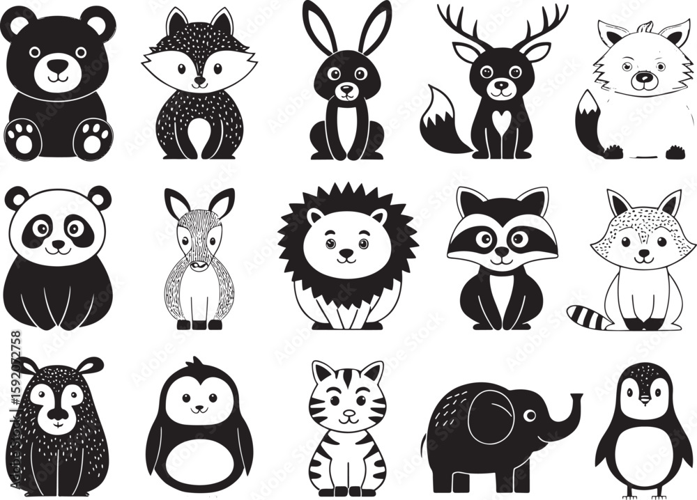 Fototapeta premium Vector cartoon animals icon set with white background 
