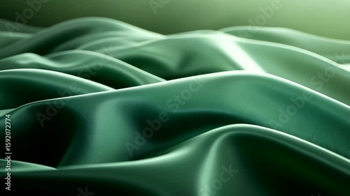 Elegant emerald fabric waves flowing gracefully in a seamless abstract animation