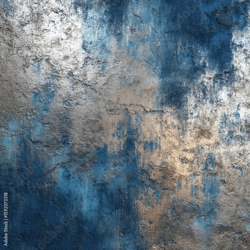 Abstract Textured Wall with Blue and Metallic Grunge Surface.
