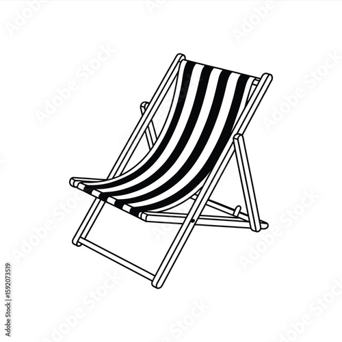 Classic black and white striped beach deck chair