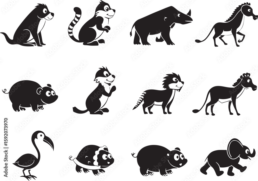 Naklejka premium Vector cartoon animals icon set with white background