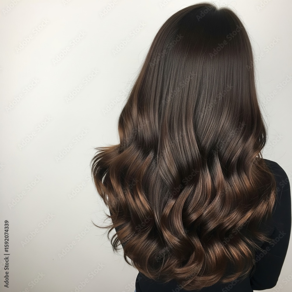 Fototapeta premium Photoshoot in fashion studio, portrait of beautiful girl with long hair, beautiful healthy shiny thick hair beauty salon, hairdresser