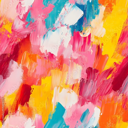 Wallpaper Mural Abstract painting featuring brushstrokes of pink yellow orange white and turquoise colors on canvas Torontodigital.ca