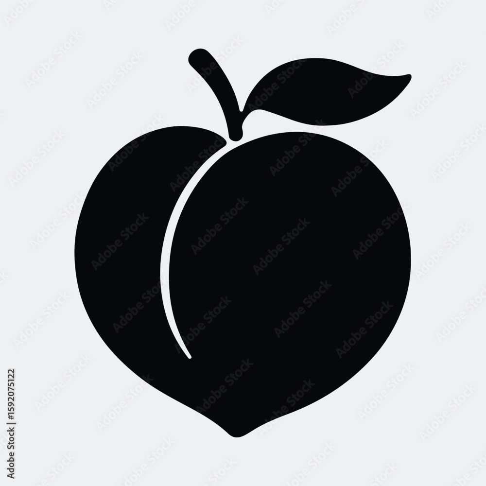 Fototapeta premium Silhouette peach fruit simple black and white vector illustration