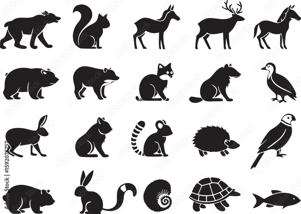 Fototapeta premium Vector cartoon animals icon set with white background