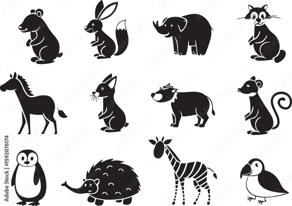 Naklejka premium Vector cartoon animals icon set with white background