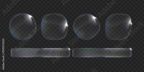 Liqiud glass panel. Transparent glass icon. Glass frames transparent. Ui and Ux glossy design. App in style bubble