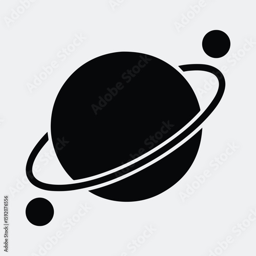 Silhouette planet with orbiting moons simple design vector illustration
