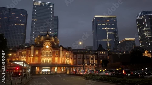 July 12, 2025. Chiyoda-ku, Tokyo, Japan.Fantastic Tokyo Station Marunouchi Station Square at night. (PAN shot)