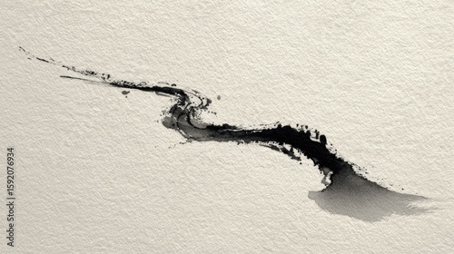 Ink wash painting of a flowing, sinuous line on textured paper