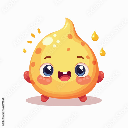 Cute sebaceous gland character smiling with oil droplets on white background  