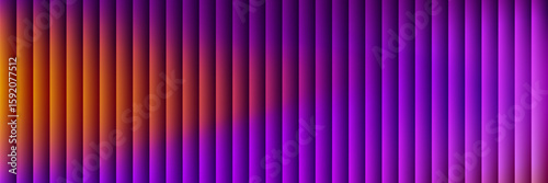 Reeded glass geometric background. Fractal color gradient with chromatic aberration prismatic effect in orange and purple Abstract neon ribbed vertical stripes banner template vector illustration
