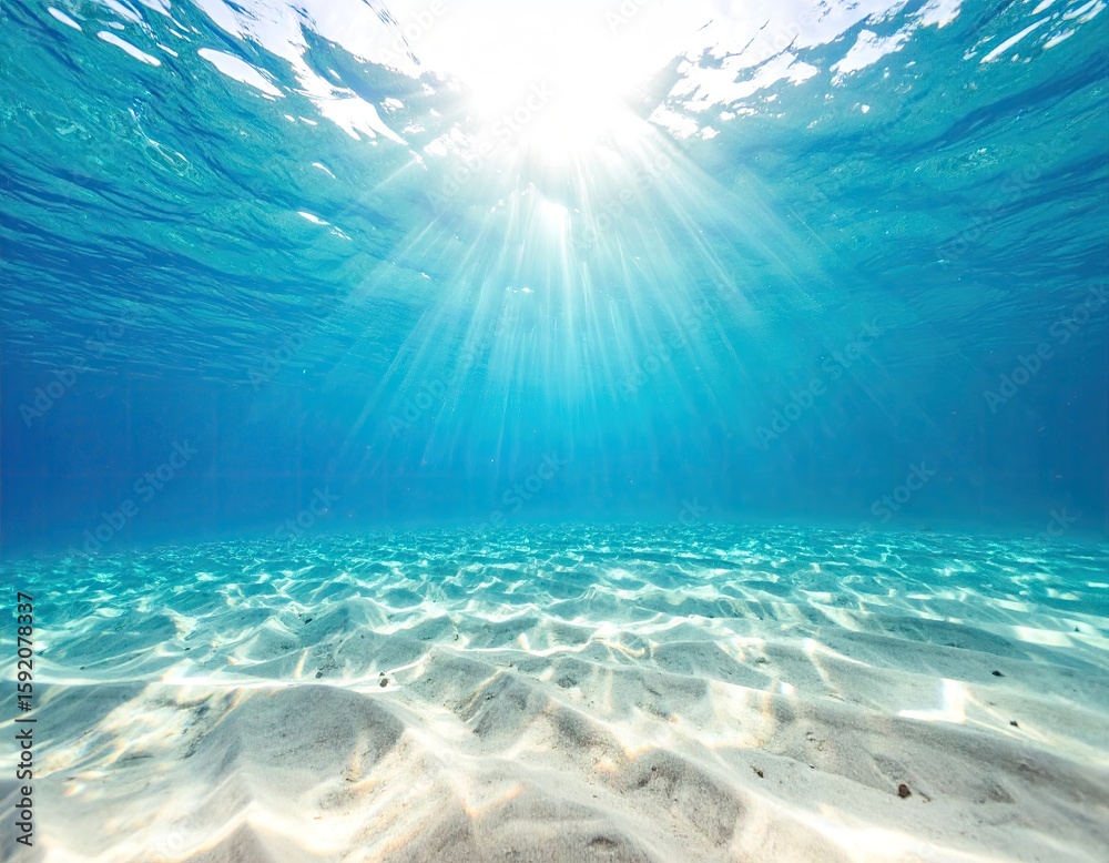 Fototapeta premium Underwater sunbeams on sandy bottom