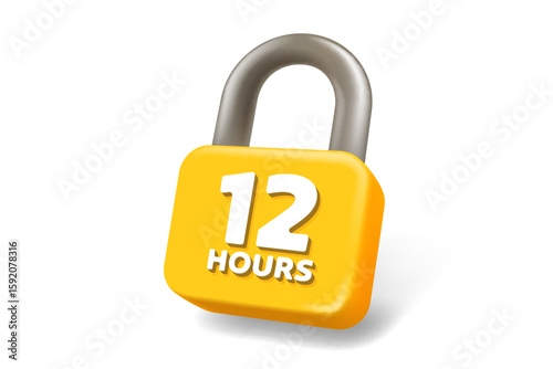 12 hours protection padlock, protect system time. Vector illustration