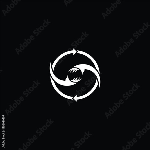 hand Circular arrows encompassing predatory elements in a minimalist design